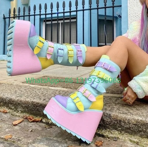 Женские разноцветные ботинки на платформе Y2K элегантные Подиумные Мэри Джейн с