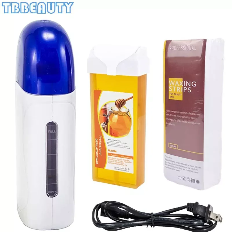 

3 In 1 Roller Waxing Kit Depilatory Wax Warmer Strips For Hair Removal With Epilator Machine Cartridge Heater Waxing Paper Set