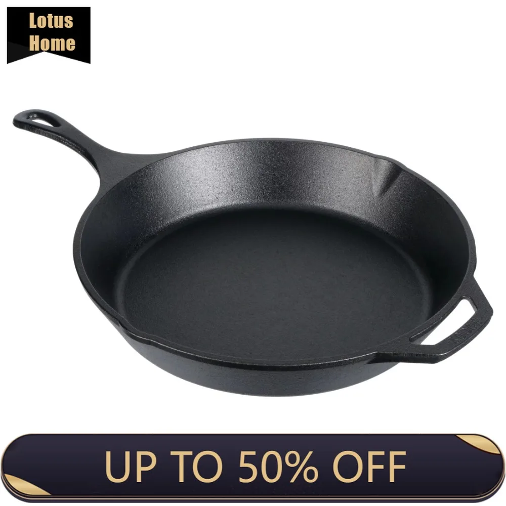 

13.25" Seasoned Skillet Nonstick Cast Iron Pans Free Shipping