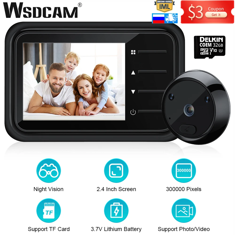 Enlarge WSDCAM Video Peephole Doorbell Camera 2.4Inch LCD IR Night Vision Video Eye Door Bell  Visual Doorbell Smart Home Outdoor Camera
