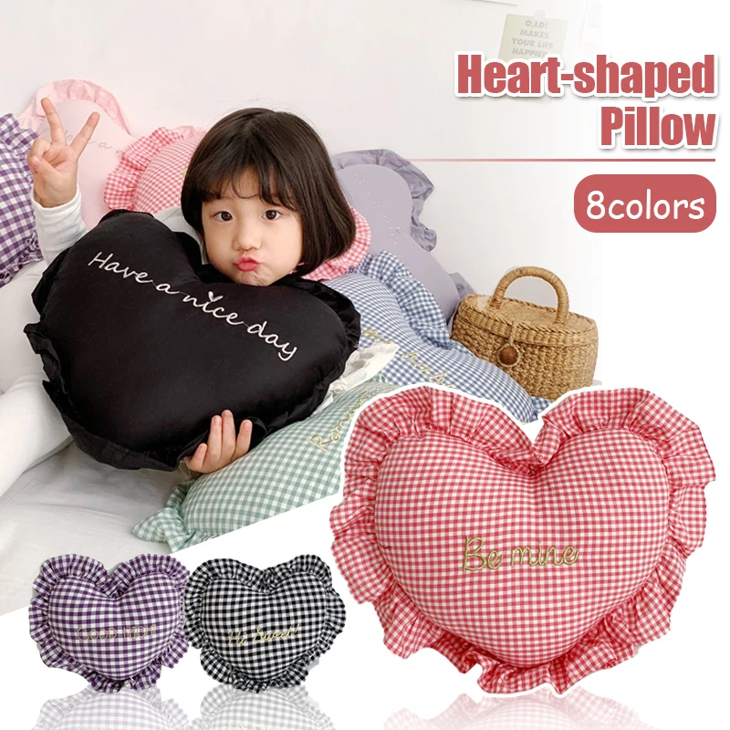 

INS Style Heart Shaped Decorative Pillow Ruffled Lace Sofa Chair Bedding Cushion Xmas Kids Room Decor Background Cute Gift