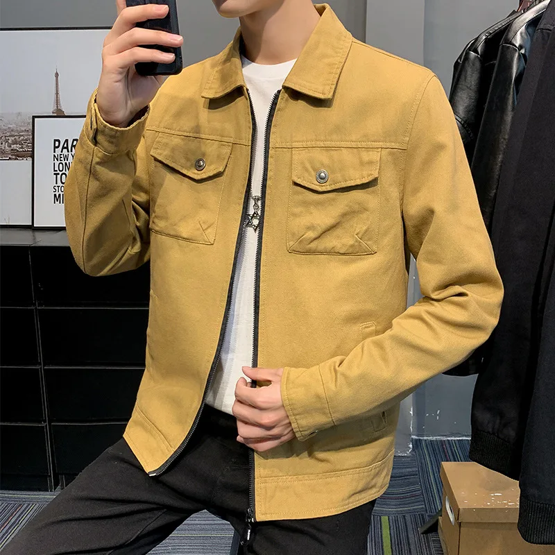 

2022 Men's Autumn Casual Jacket Youth Lapel Cotton Multi-Pocket Jacket