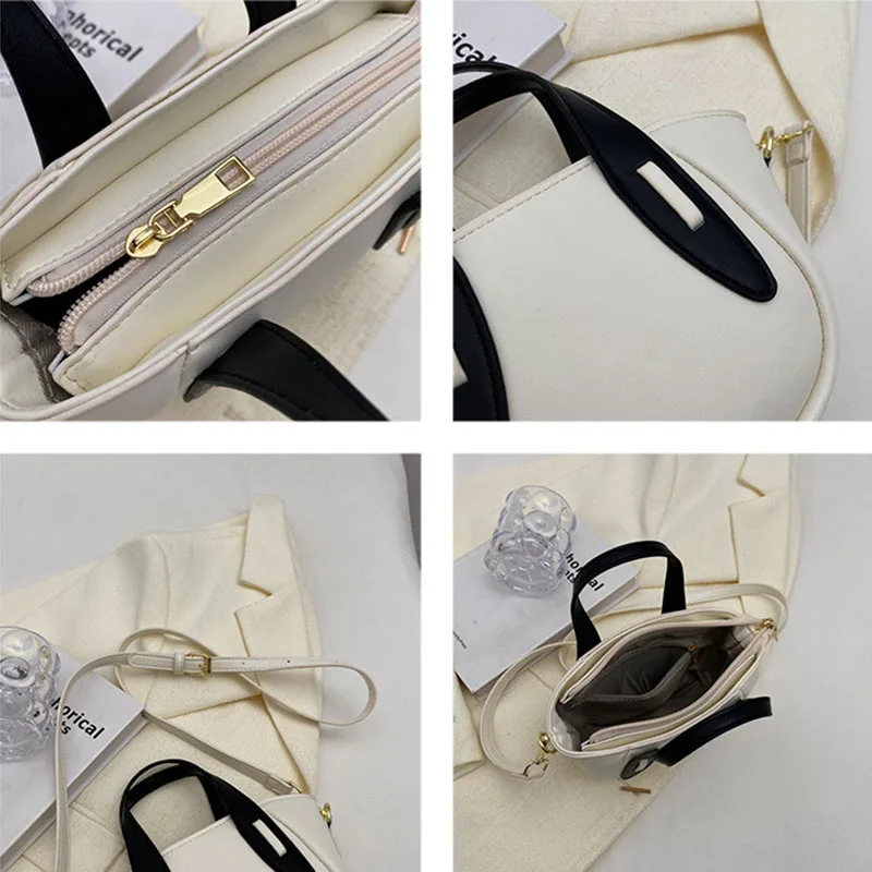 New Fashion Contrast Handbags PU Textured Single Shoulder Crossbody Bag Women's Casual Simple Bucket Satchel Commuting Versatile