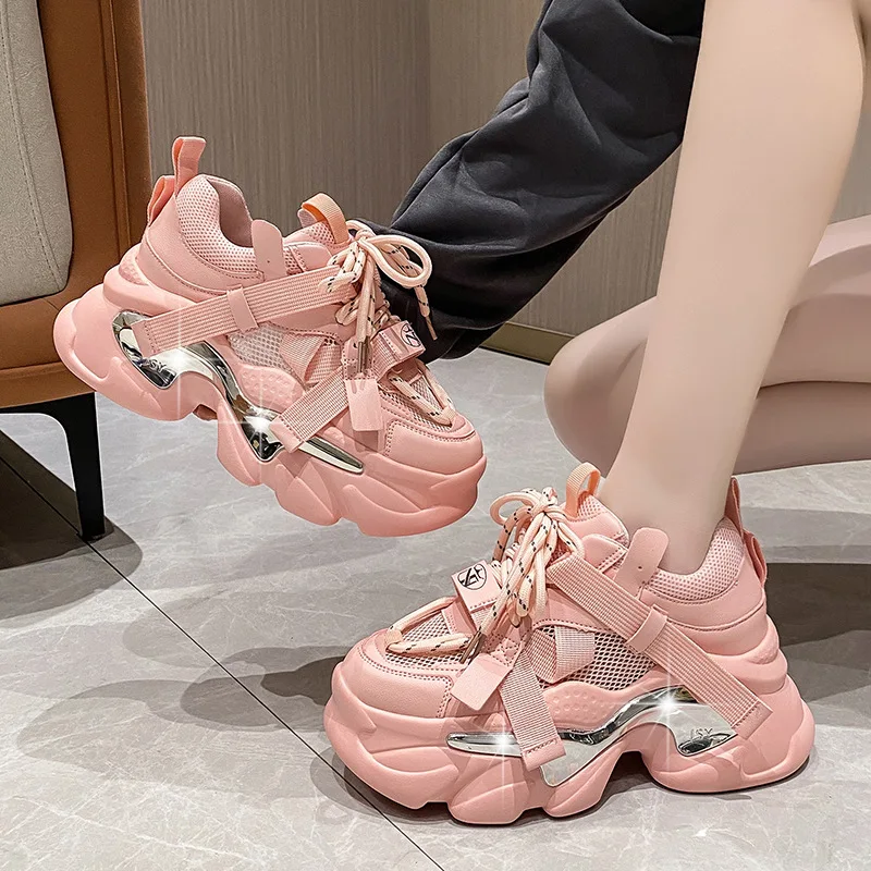 

Кроссовки женские на платформе 6 см, повседневная обувь на массивной вулканизированной подошве, из дышащего сетчатого материала, разноцветные