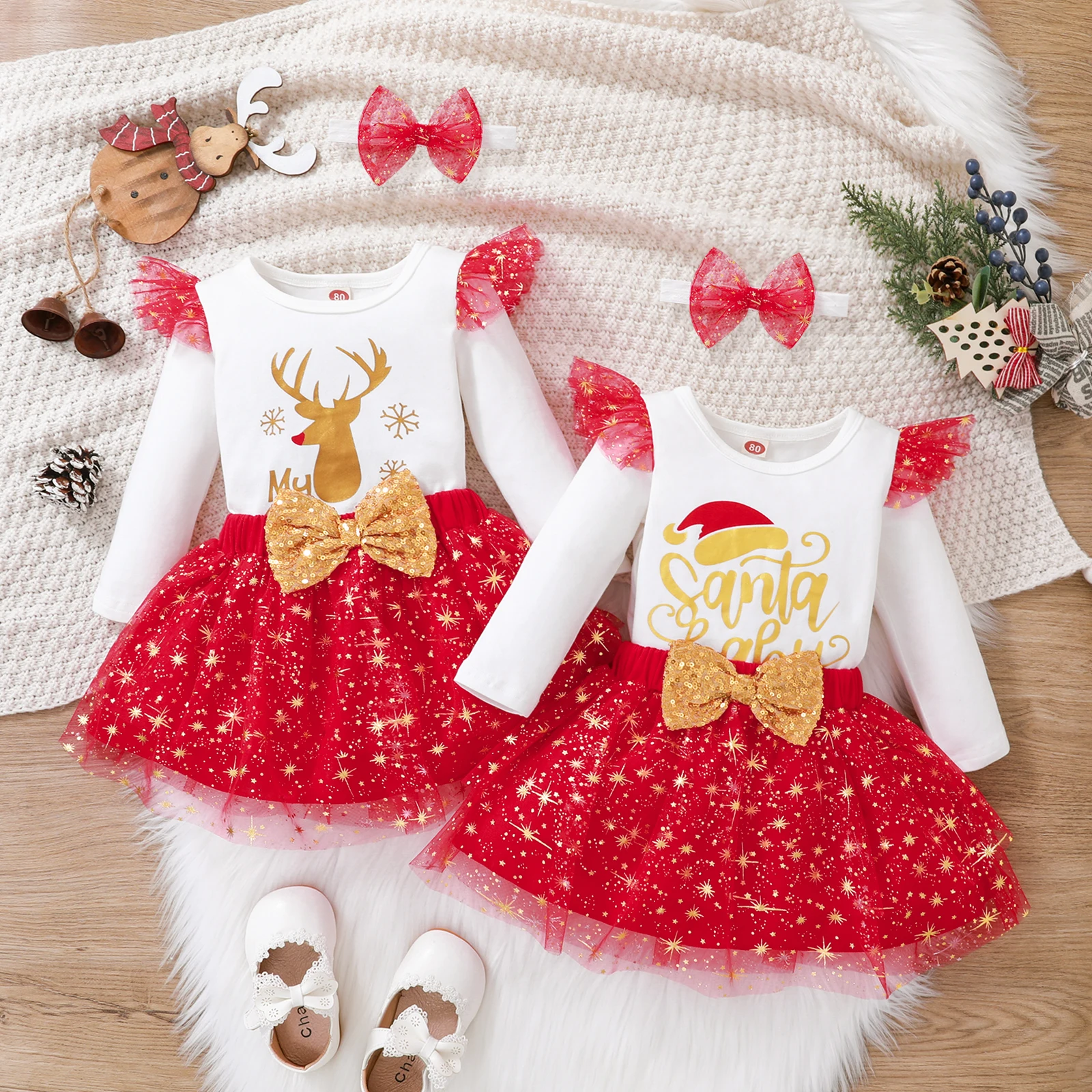 

Комплект одежды Lioraitiin для новорожденных девочек 0-18 месяцев, 2022-08-10, 3 предмета, комплект рождественской одежды, боди с длинным рукавом, топ, к...