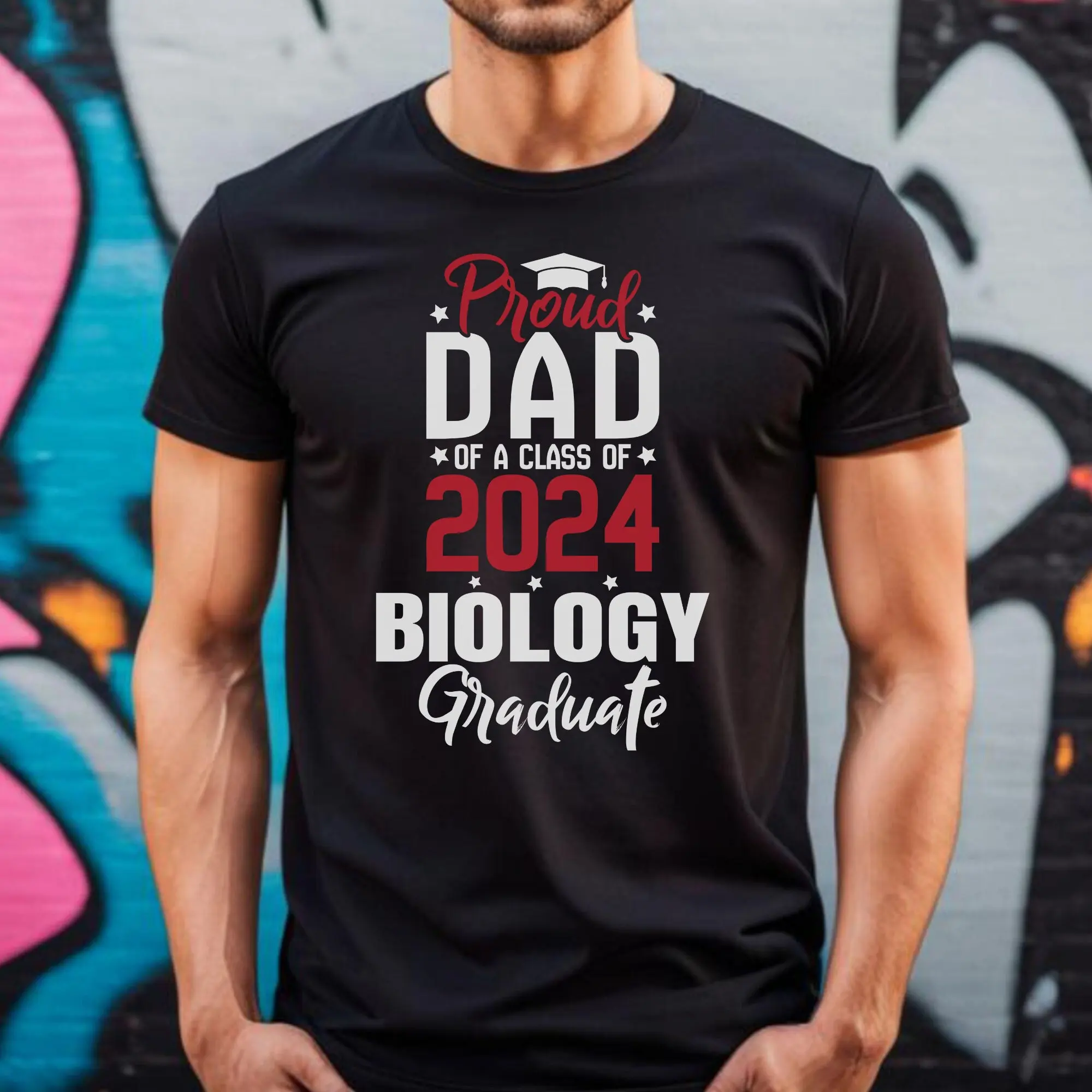 Футболка Гордый папа для выпускника по биологии 2024. Выпускной
