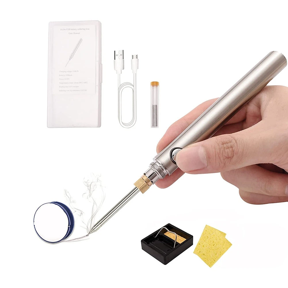 

5V 15W USB Cordless Soldering Iron Kit 1100MAh Wireless Rechargeable Battery Powered, Charging Welding Repair Tool
