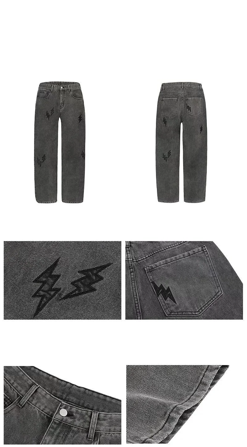 Hip Hop Jeans High Street Embroidered Pants Street Trend Washed Jeans Plus Size Men Jeans Pants  Men Clothing  Mens Loose Jeans