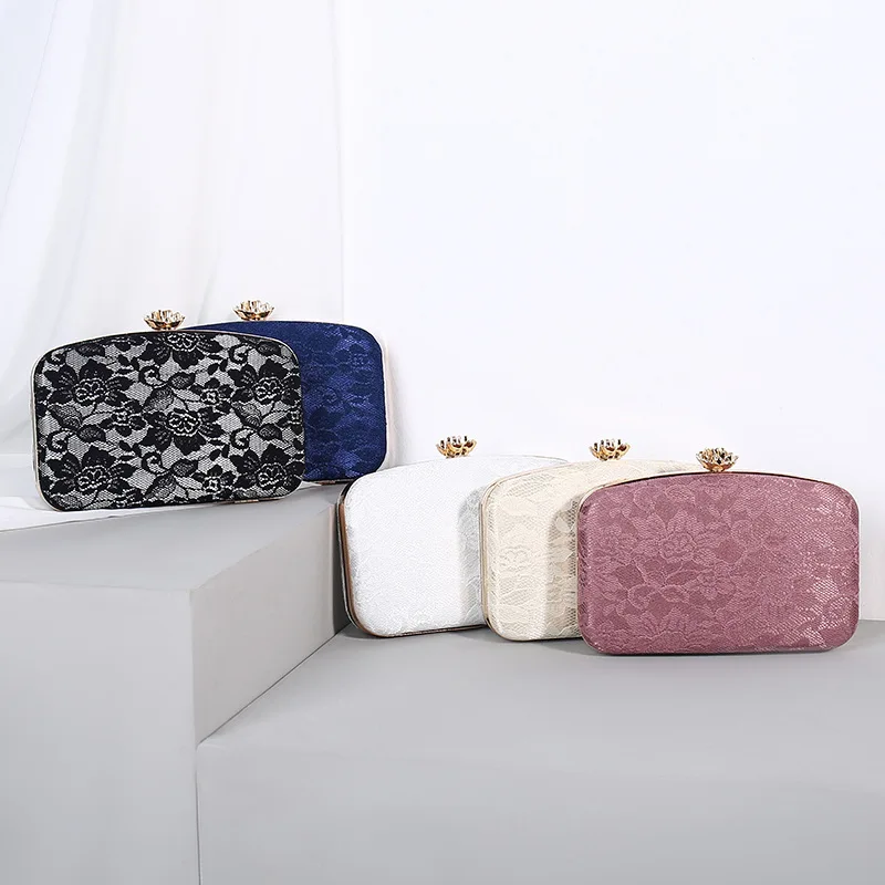 

YIYI Retro Elegant Lady Dinner Clutch Lace Flower Evening Handbag Women Wedding Party Bag Banquet Evening Purse Ladies Bag