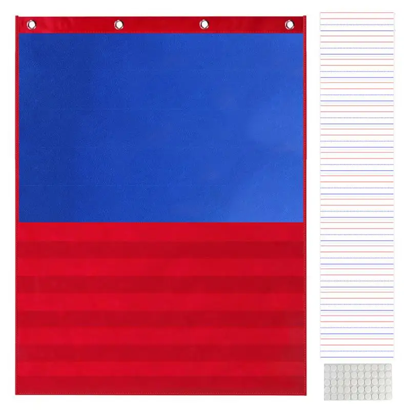 

Standard Pocket Chart Standard Size Pocket Chart With 5 Pocket And 15 Dry Erase Cards Blue And Red Classroom Pocket Chart For