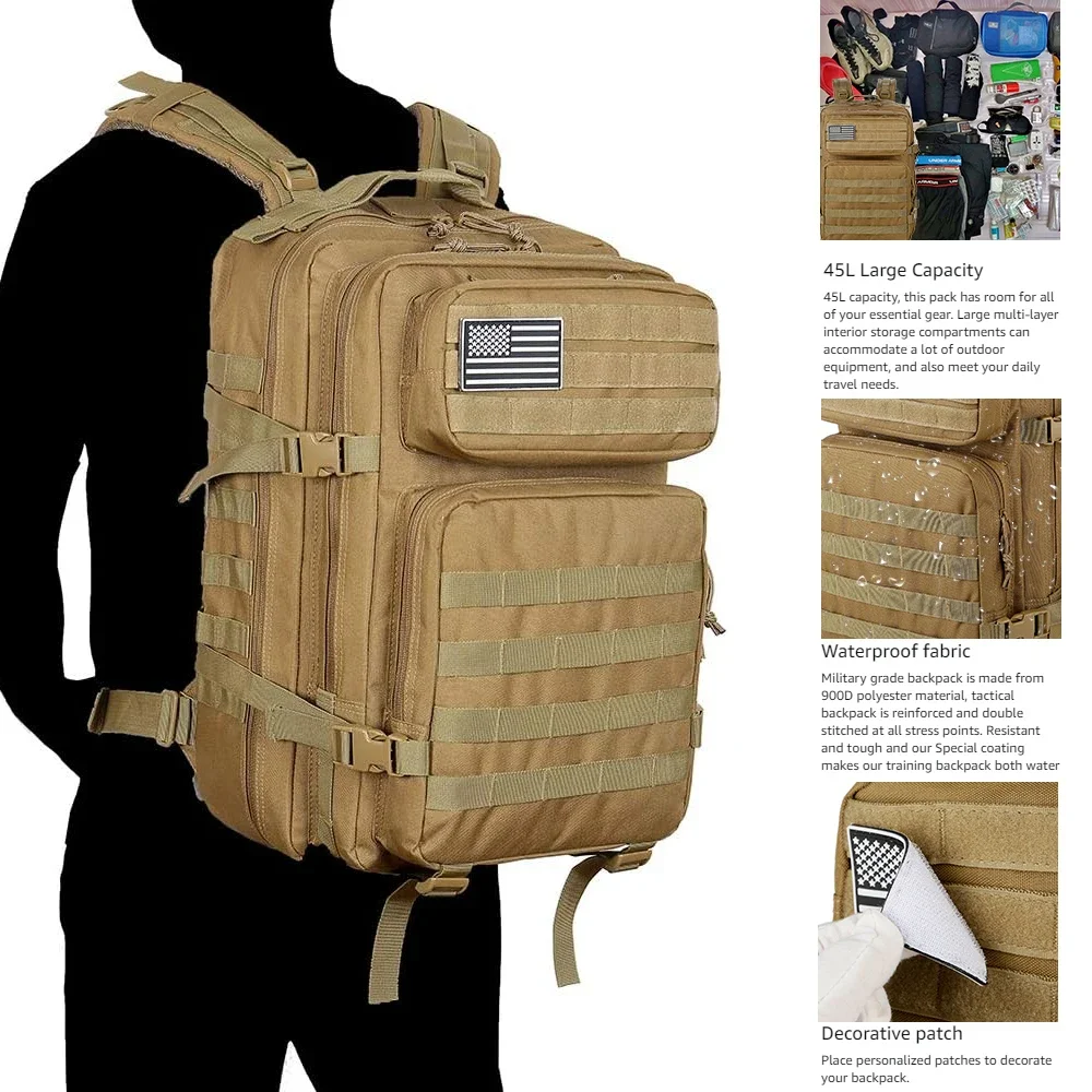 Тактический рюкзак 45 л для мужчин большой Highland Assault 3-дневная сумка Molle Bug Out