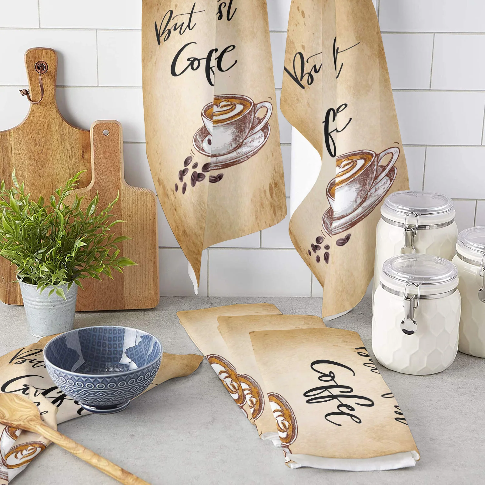 

Кофейные зерна, ретро кухонное полотенце из микрофибры, посуда, столовая посуда, полотенца для кухни