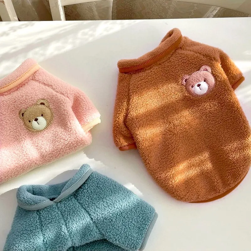 

Флисовые теплые толстовки с капюшоном для собак, зимняя одежда для домашних животных, милая куртка с медведем для маленьких и средних собак,...