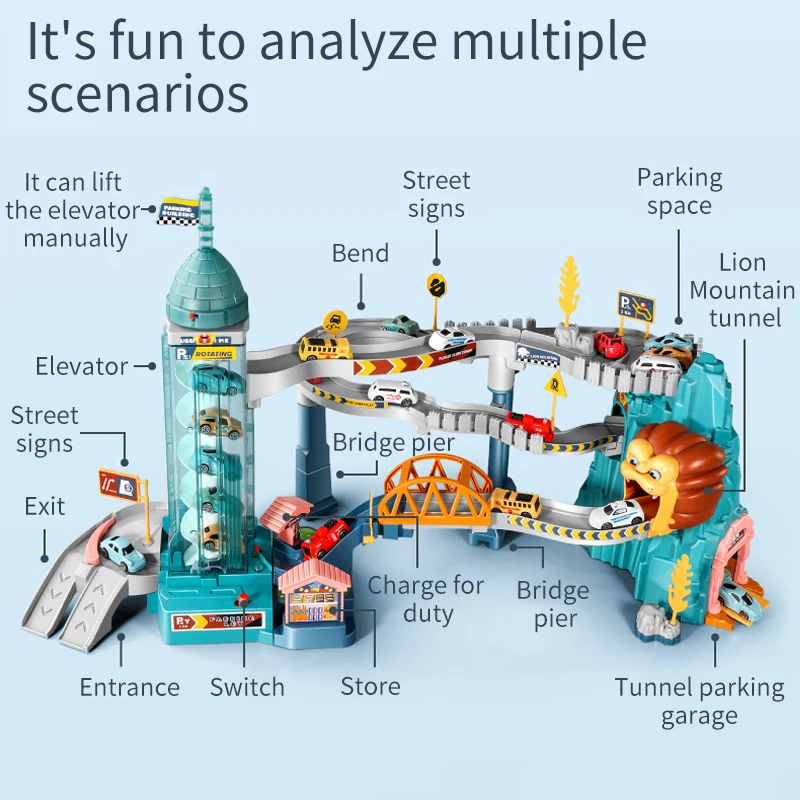 Kids Dinosaur Lion King Panshan Railcar Curved Road Adventure Track Car Boys Interactive Games Children Birthday Toys Gifts |