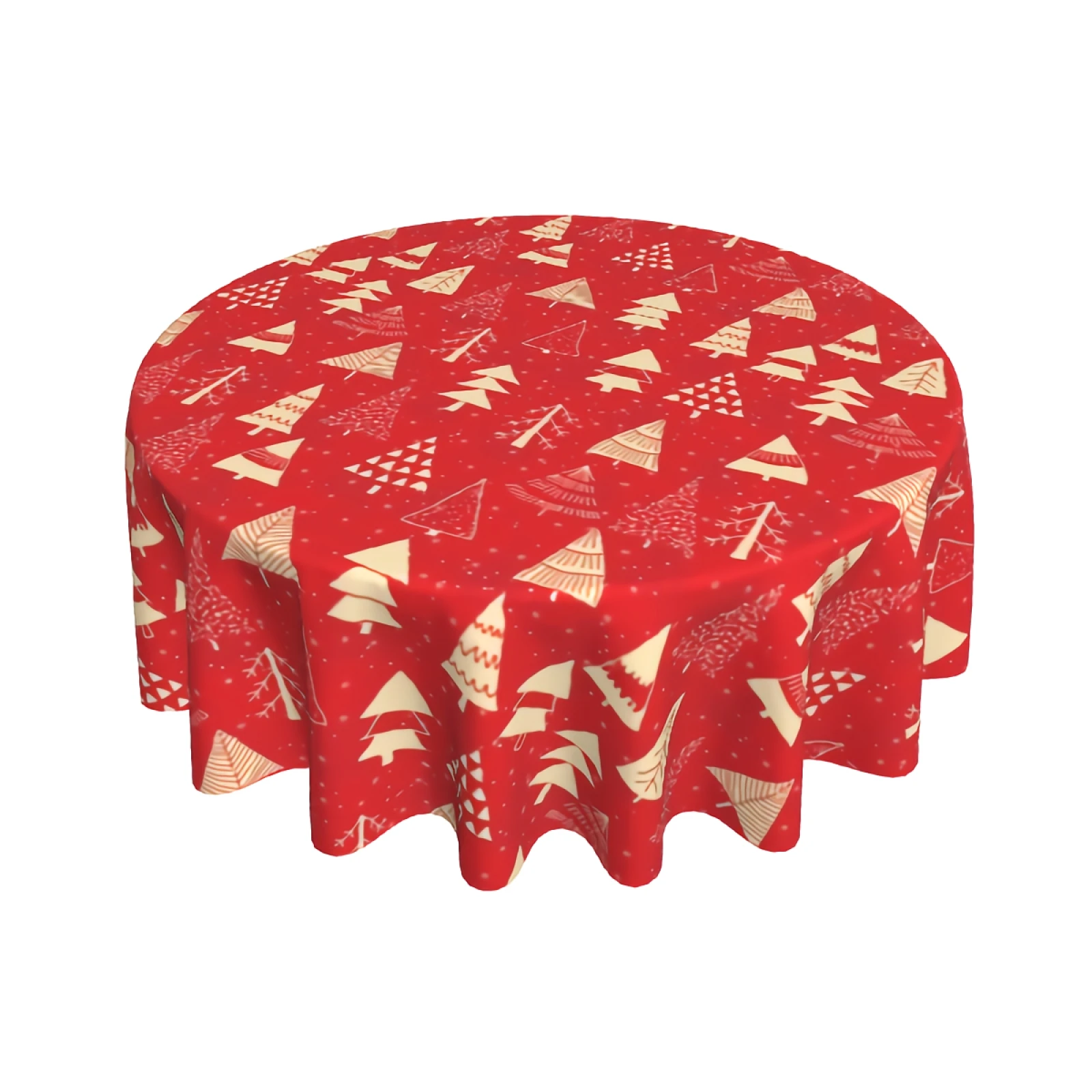 

Doodle Christmas Trees Round Tablecloth Merry Christmas Table Cloth - Washable Table Cover with Dust-Proof Wrinkle Resistant