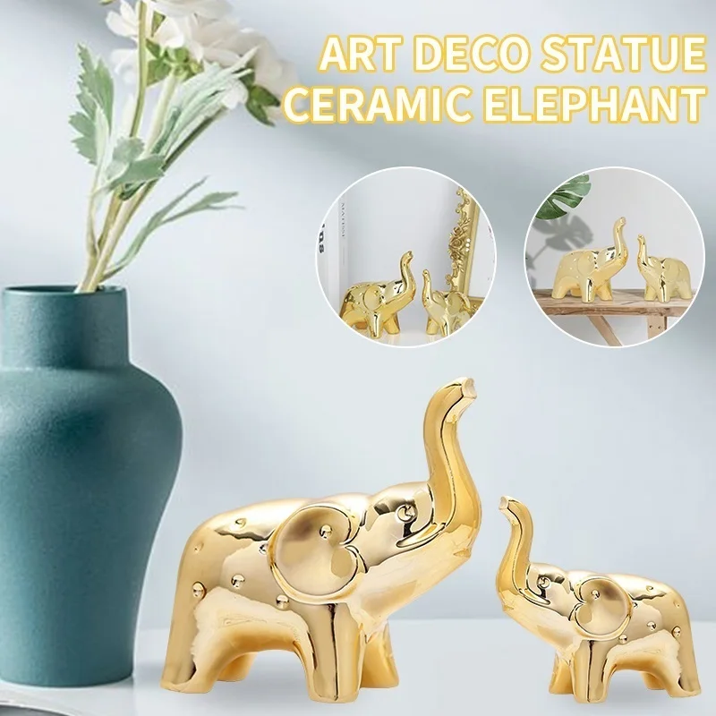 

1Pair Ceramic Elephant Sculpture Animal Ornament Retro Antique Craft Livingroom Home Office Desktop Decor Wealth Lucky Statue