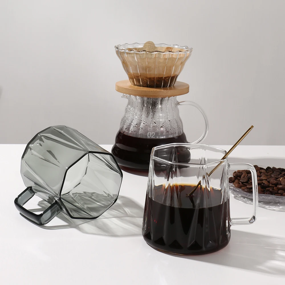 Кофейная кружка стеклянная чашка с ручкой ромбовидный дизайн 450 мл высокопрочное