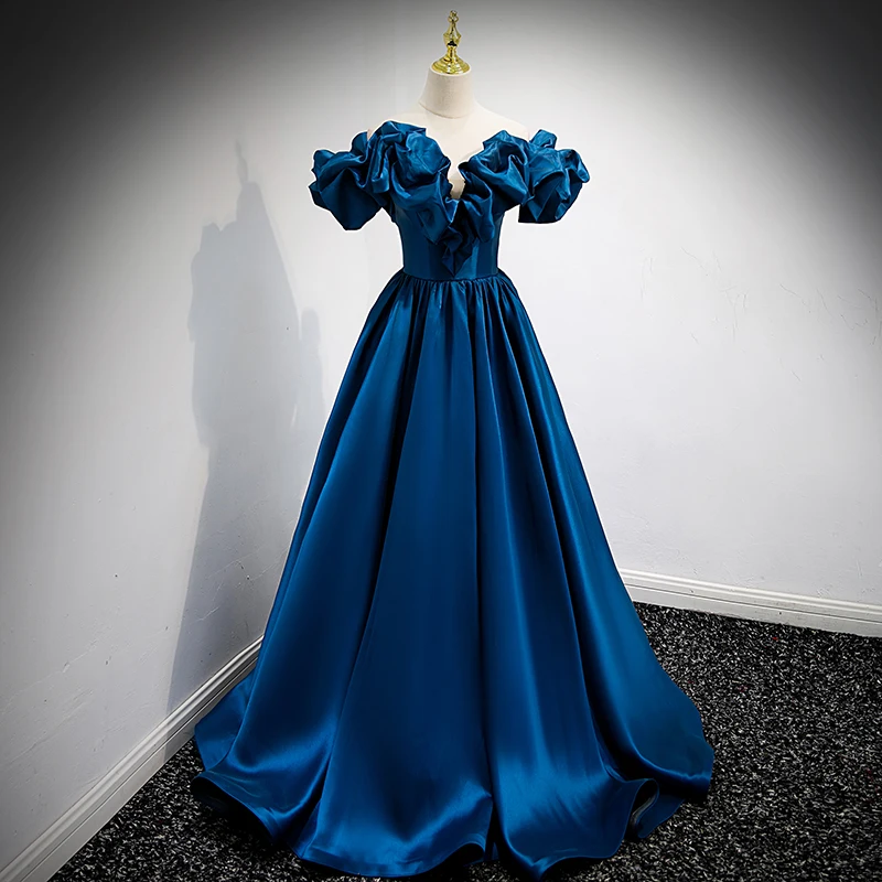 

Luxury Blue Satin Quinceanera Dresses Elegant Prom Party Dress Plus Size Ball Gown Vestidos De Gala 2022 New Prom Dresses
