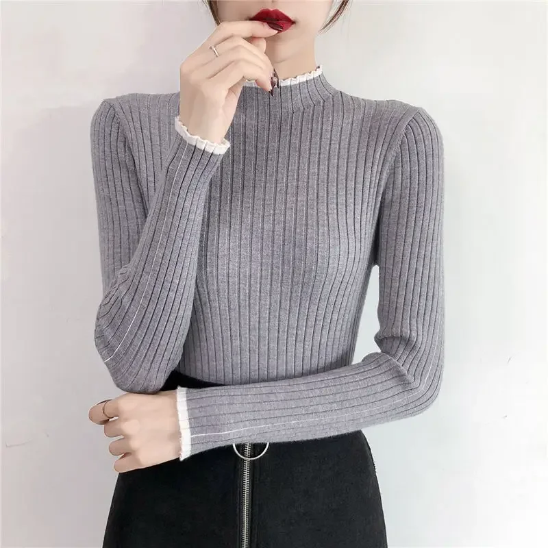 Женский свитер с высоким воротником до половины поло весна-осень новый стиль