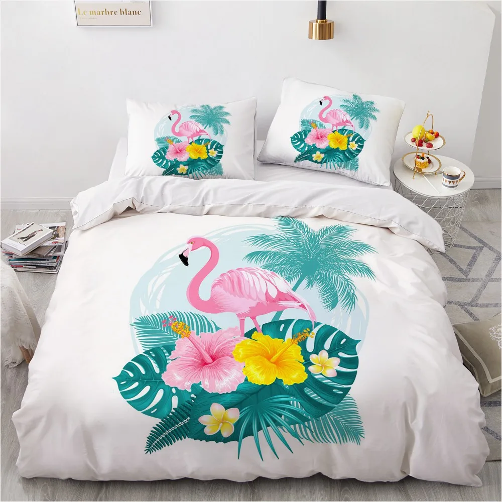 

3D Flamingo Duvet Quilt Cover Set Comforter Bed Simple Bedding Sets Linen Pillowcase King Queen Full Double 203x230cm Size