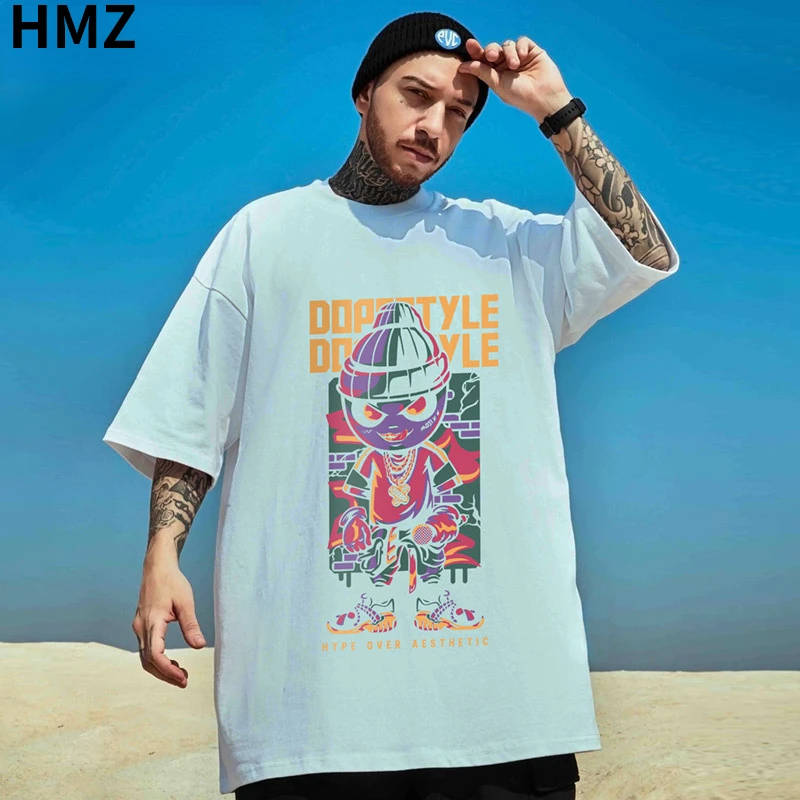 

HMZ 2022 Summer Men T-shirts Hip Hop Style Loose Funny Print Graphic T-shirts Casual Oversized T-Shirt Men Clothing Streetwear