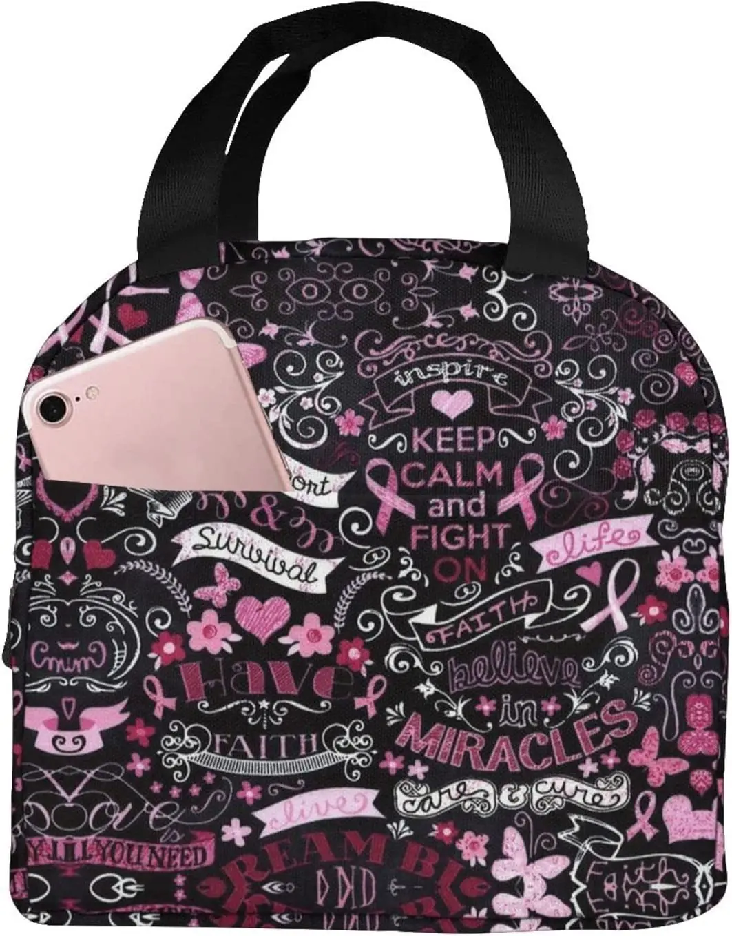 

Сумка для ланча с розовой лентой для информирования о раке груди, многоразовый изолированный Водонепроницаемый школьный ланчбокс для лако...