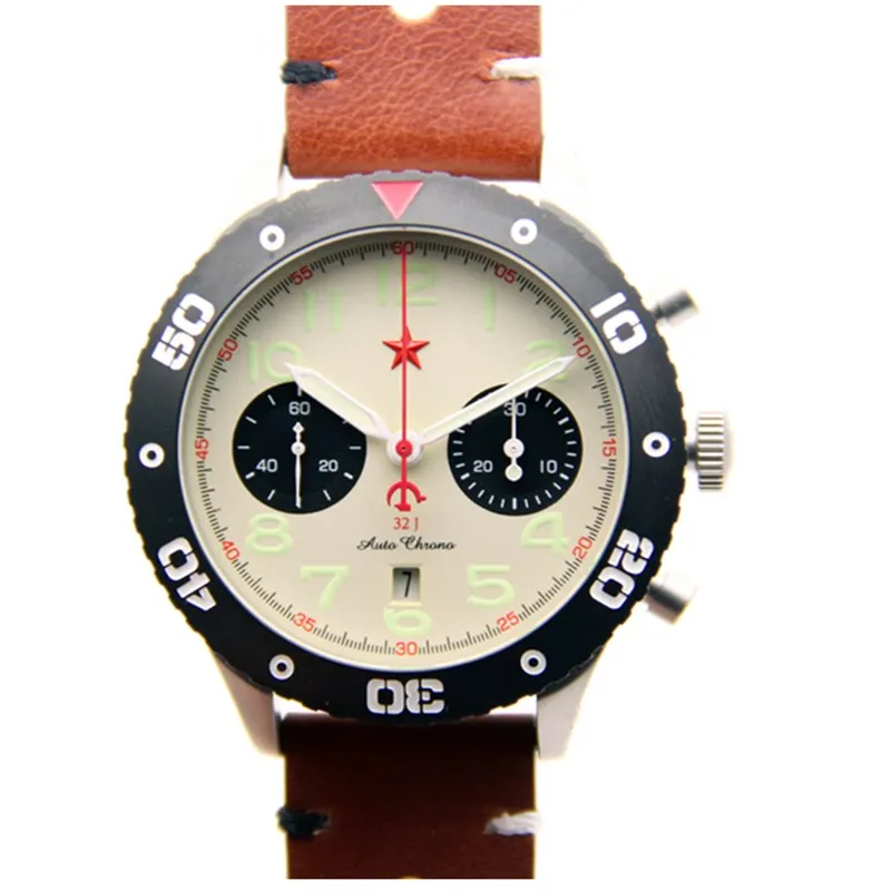 

Retro Automatic 1963 Watches Men's Red Star Chronograph TY2091 Movement Luminous Calendar Military Mechanical Wristwatches Reloj