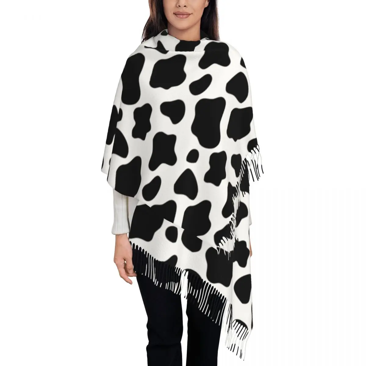 Шарф женский зимний из пашмины с принтом коровы