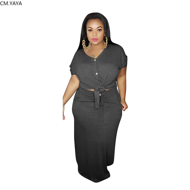 

Женский однотонный Костюм-двойка CM.YAYA, блузка макси, юбка миди, спортивный костюм, костюм для фитнеса, подходящий костюм, платье