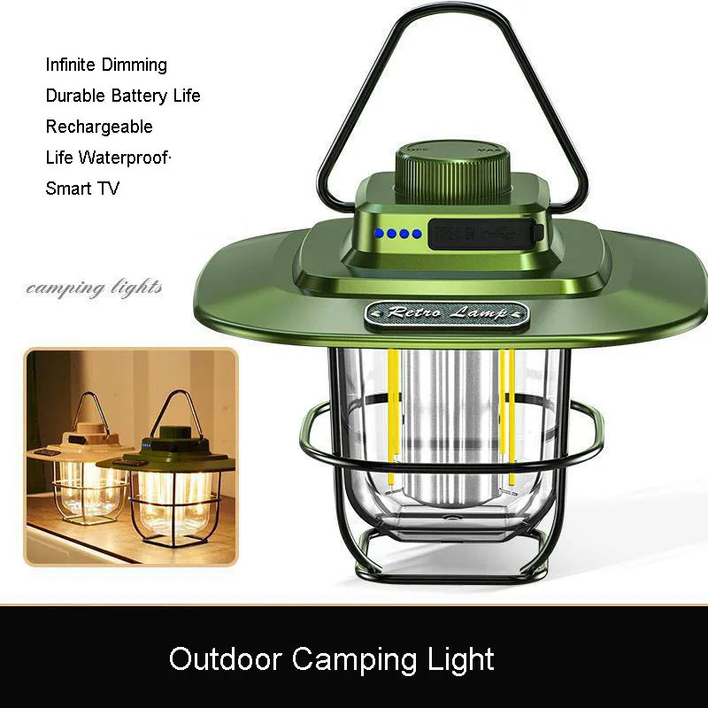 

Outdoor Camping Lantern Portable USB Rechargeable Lamp Retro LED Light For Emergency Fishing Hiking Tent Nightlight Waterproof