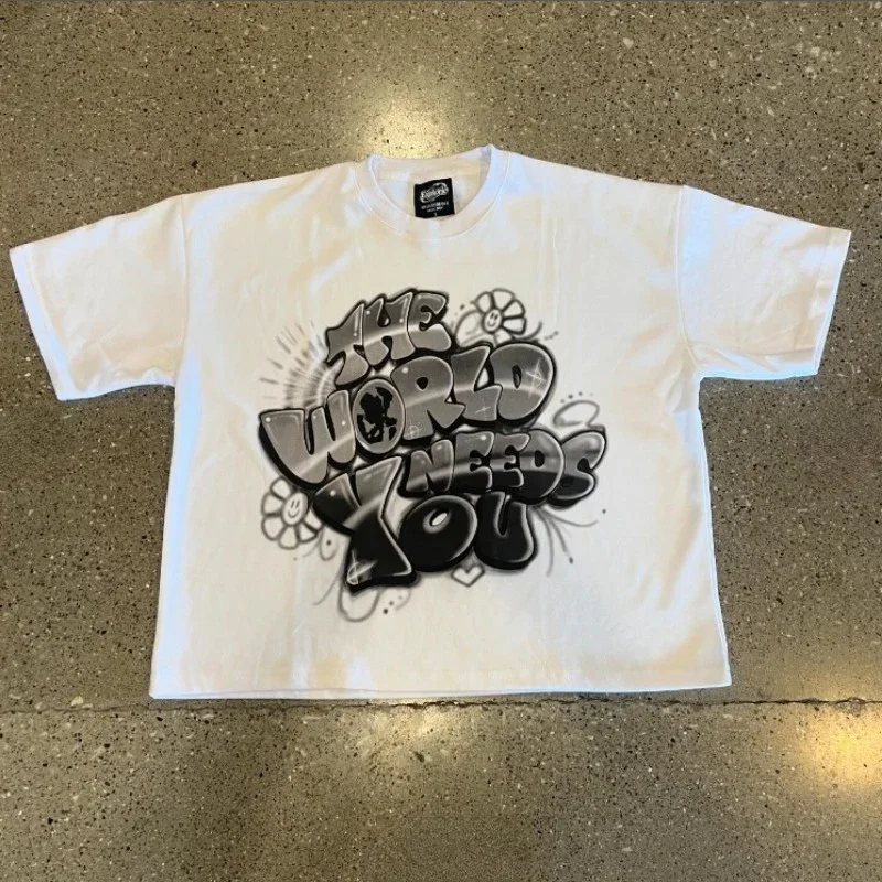 Хлопковая белая футболка для мужчин и женщин модная свободная в стиле кампуса с