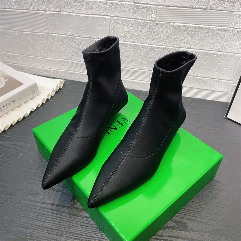 Women Ankle Boots Pointed Toe New Autumn Brand Ladies Zipper Kitten Heels Pumps Female Dress Shoes Slip On Modern