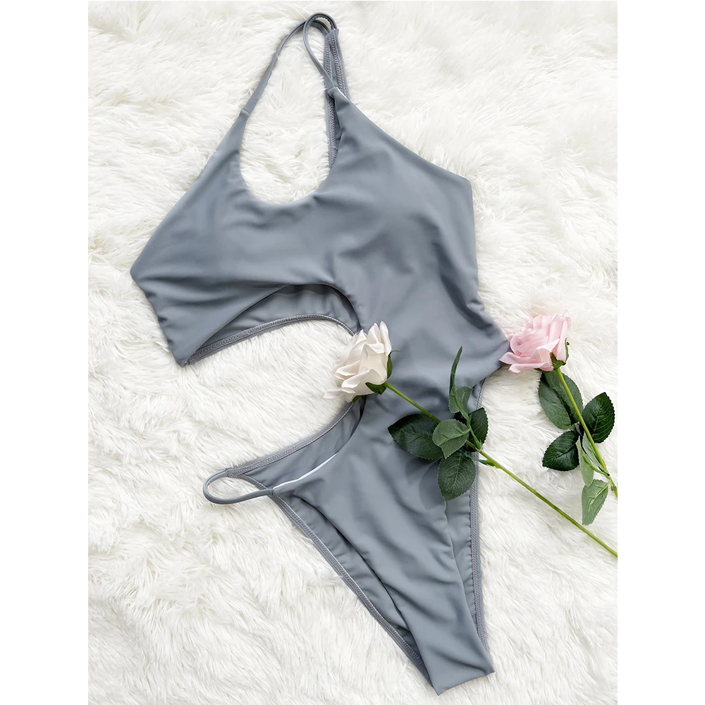 FS Sexy Gray One Shoulder Cut Out Micro String Swimwear Swimsuit Monokini Bikini Piece Bathing Suit Asymmetry Beachwear 2022 |