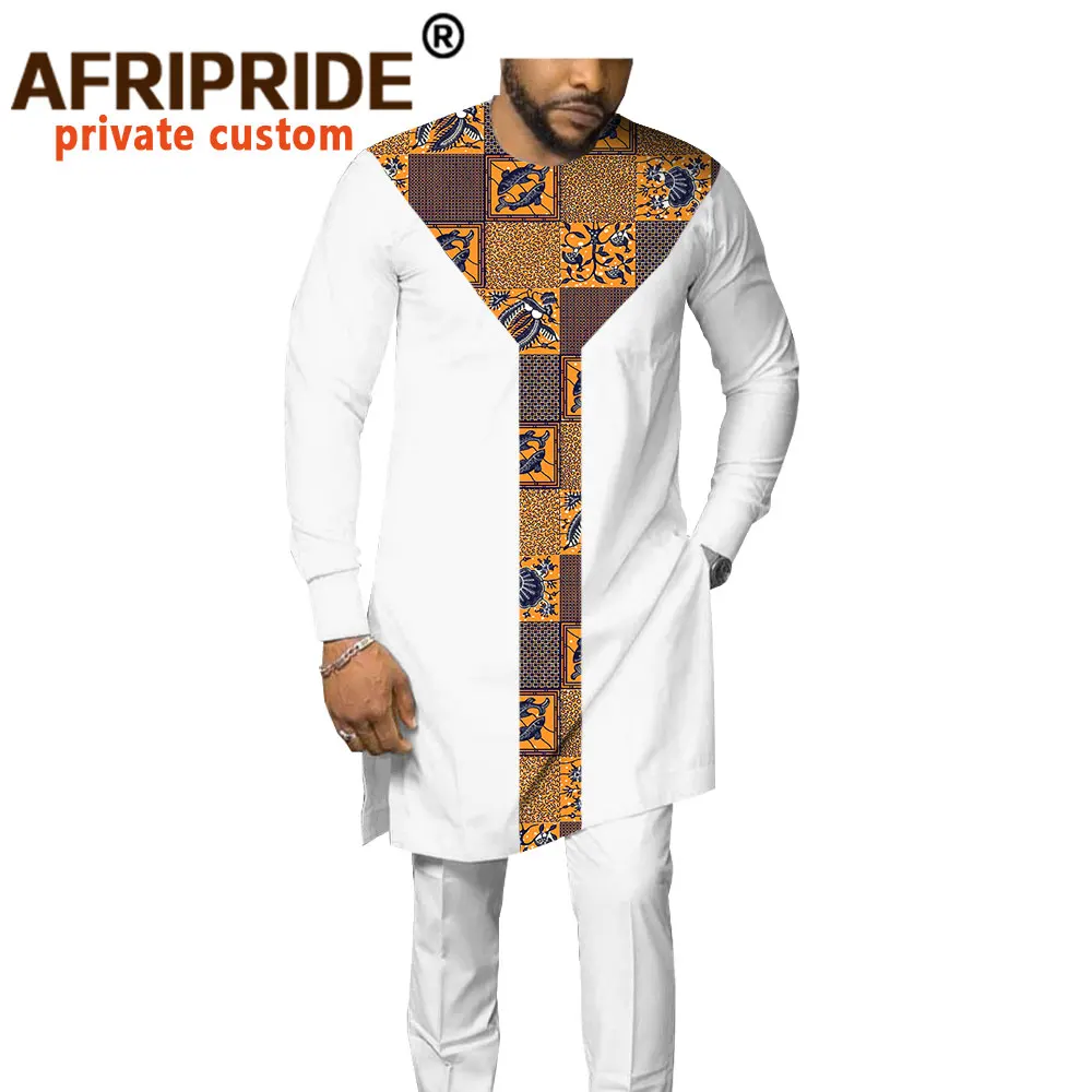 2020 african men suit dashiki clothing tribal outfit print shirt+pant 2 piece set with pocket bazin riche AFRIPRIDE A1916007 | Мужская