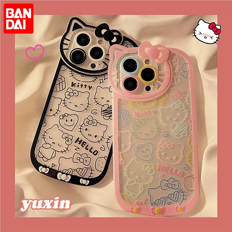 

Bandai Brand Cute Cartoon Pink Hello kitty Angel Eyes Clear TPU Phone Case For iPhone XR XsMax 8Plus 11 12 13 13 Pro Max Cover