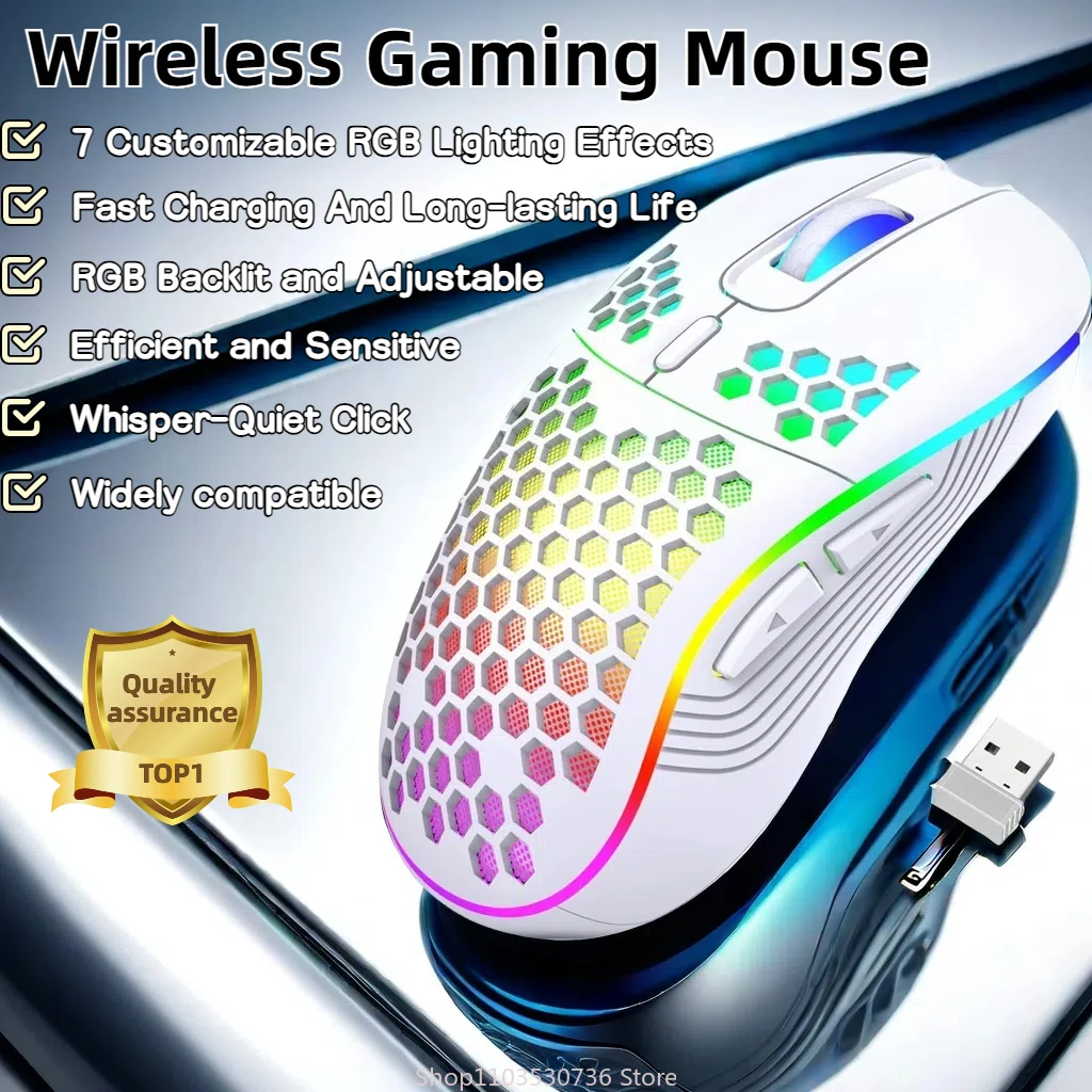 2.4G Wireless Gaming Mouse RGB Lighting Charging with Adjustable DPI Ergonomic Honeycomb Design for Desktop Laptop