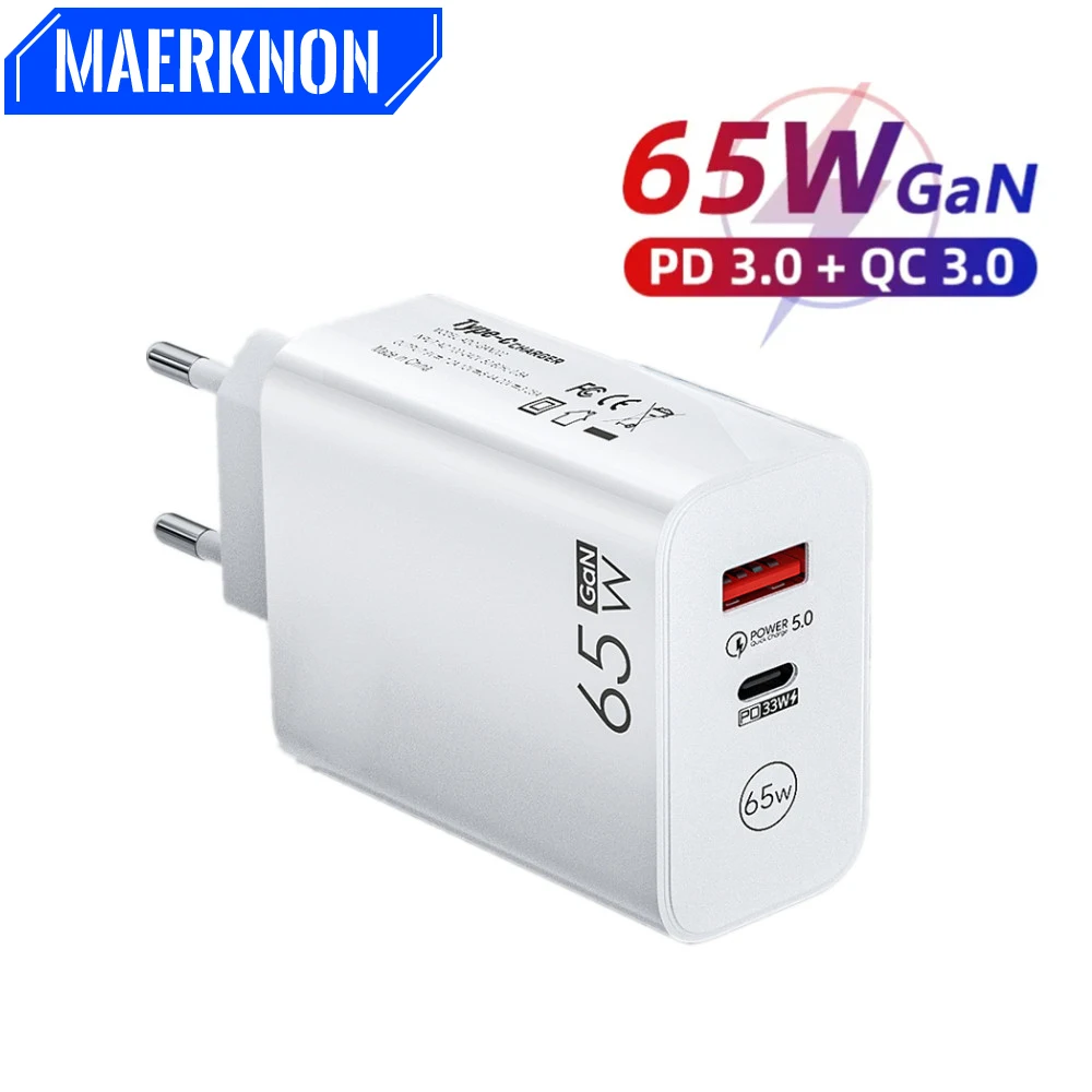 

GaN Charger 65W USB Type C Fast Charging Power Adaper For iPhone 14 13 Xiaomi Huawei Samsung Quick Charger Mobile Phone Charger
