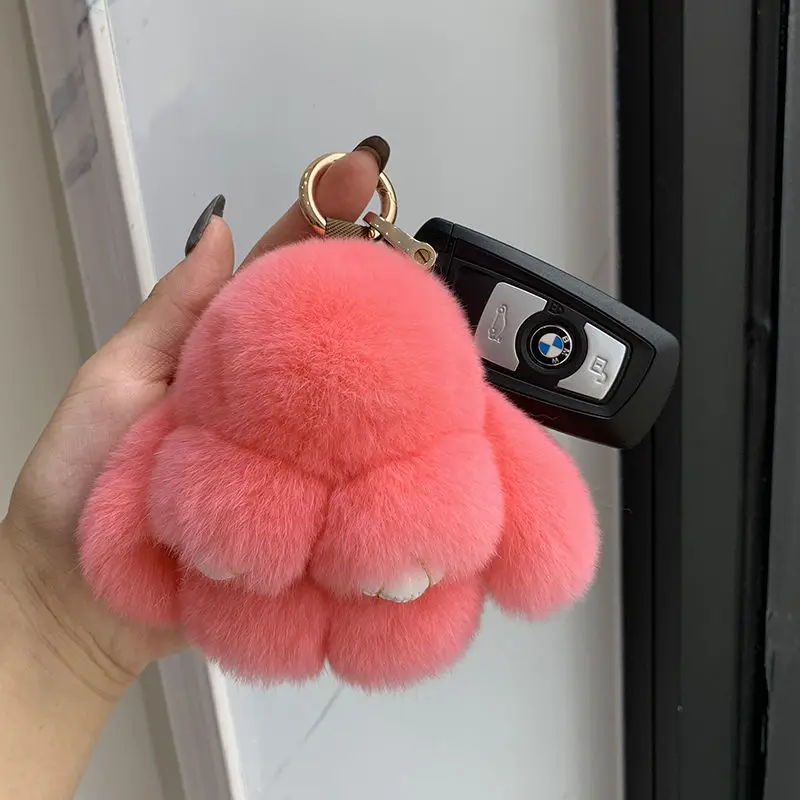 Fluffy Real Rabbit Fur Bunny Keychain Ladies Keychain For Car Keys Phone Keyring Plush Wholesale Bag Accessories Luxury Bag Moto