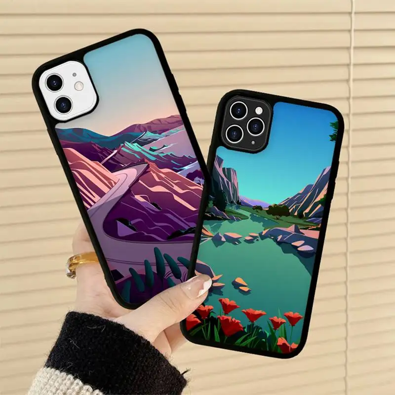 

Hand Painted Mountain Phone Case Silicone PC+TPU Case for iPhone 11 12 13 Pro Max 8 7 6 Plus X SE XR Hard Fundas