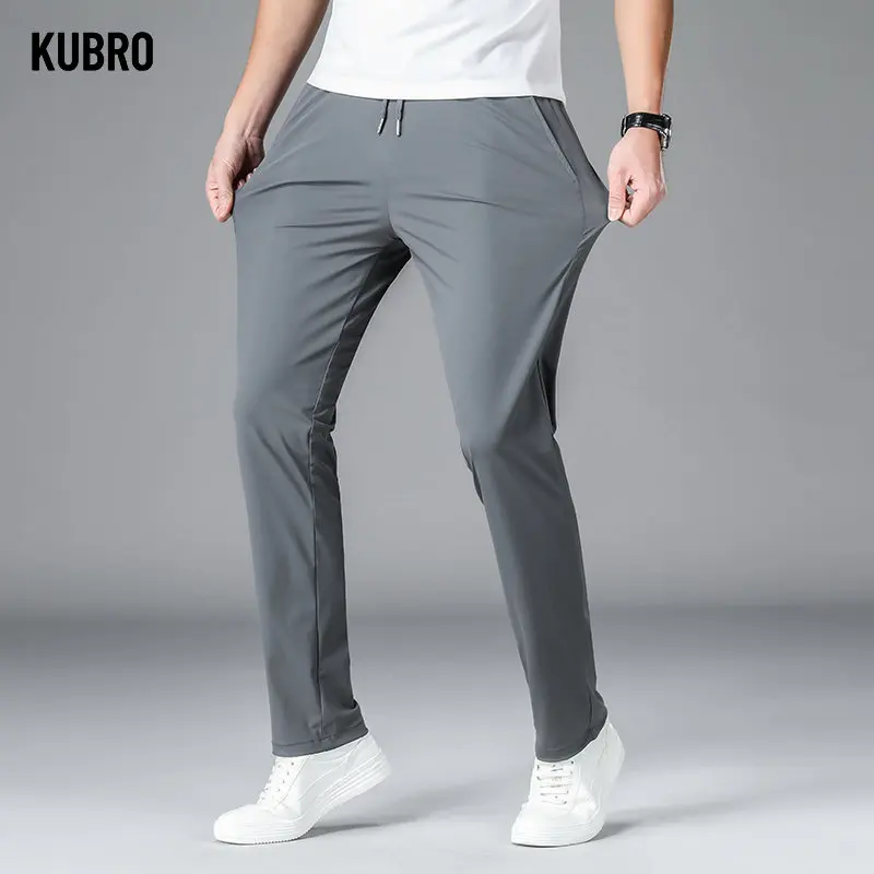 

KUBRO Mid Waist Pants Quick Drying Sports Male New Ice Silk Trousers Loose Breathable Thin Straight Leg Men's Casual Solid Color