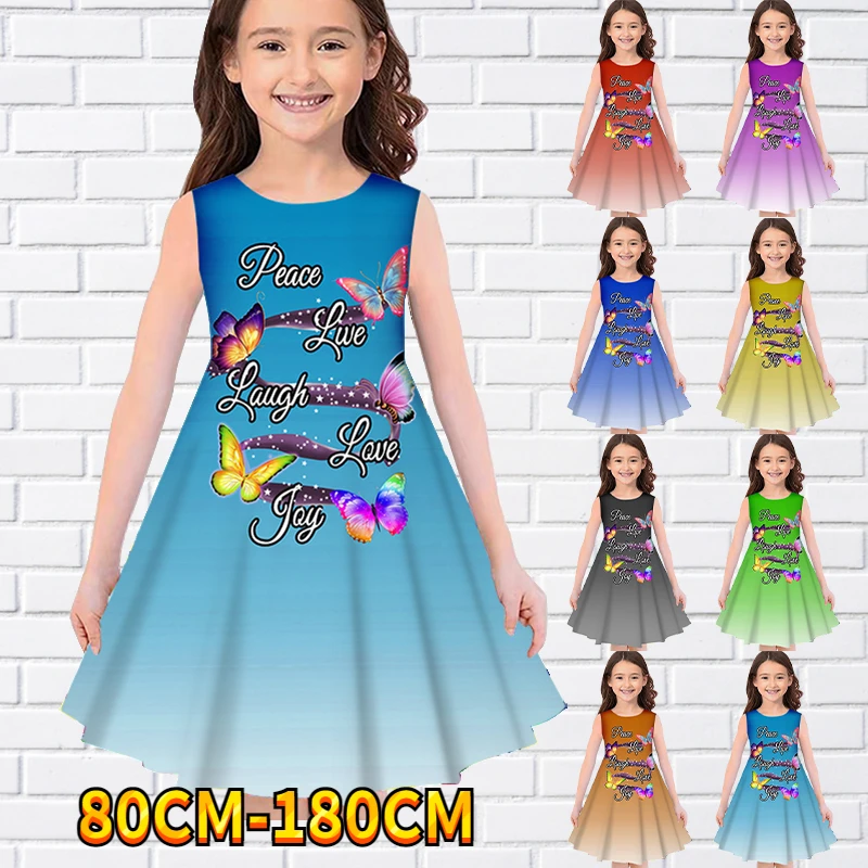 

Платье без рукавов для маленьких девочек, повседневное милое платье выше колена без рукавов, с 3D принтом бабочек, 80-180 см