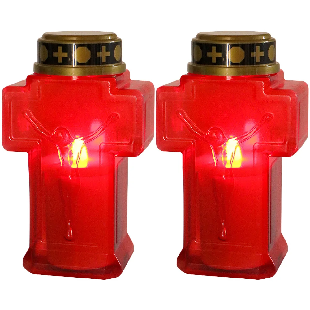 

2 Pcs Pillar LED Lights Decor Centerpiece Flameless Candles Taper Tea Decoration Reusable Cross