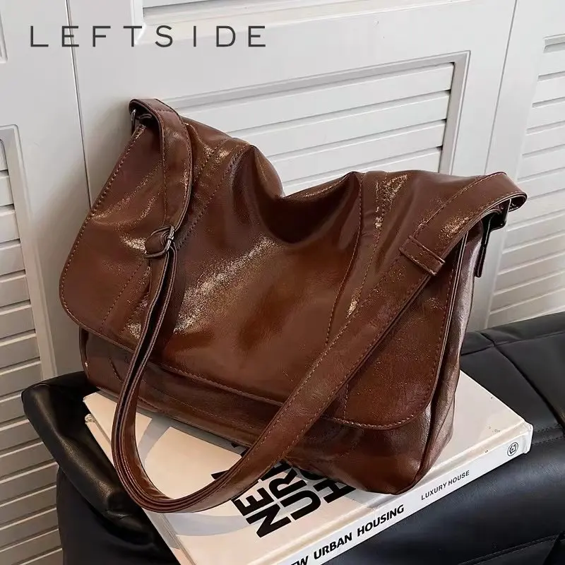 

LEFTSIDE винтажные сумки через плечо для женщин 2022 модные дизайнерские простые кожаные сумки с клапаном коричневые черные