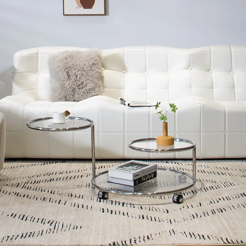 

Wheels Vintage Coffee Table Tray Glass Simple Transparent Unique Side Table Round Aesthetic Stolik Kawowy Living Room Decoration