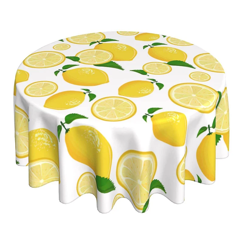 

Yellow Lemon Tablecloth Round 60 Inch Spring Summer Lemon Kitchen Decor Table Cloths Rustic with Wrinkle Resistant for Tabletop