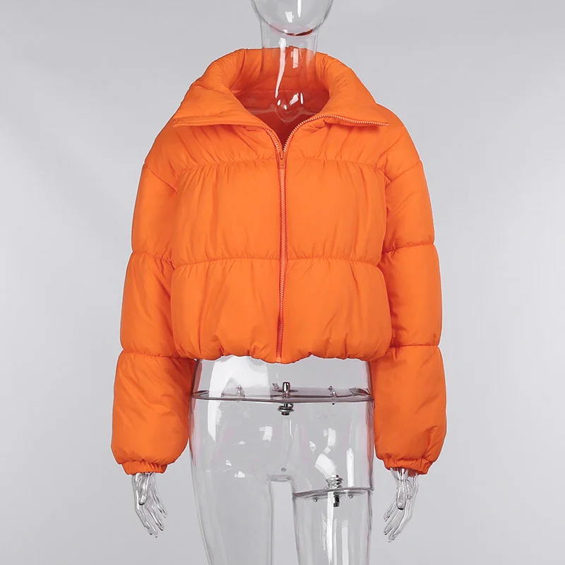 Autumn Winter Puffer Jackets Solid Women Cotton Jacket Warm Thicken Stand Collar Black Brown Down Parka Women's Parkas Coats