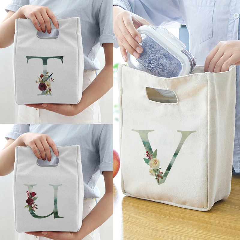 

Lunch Bag Ink Letter Print Cooler Bag Women Portable Food Bag for Work Student Thermal Lunch Box Thermal Bag Food Bags for Kids