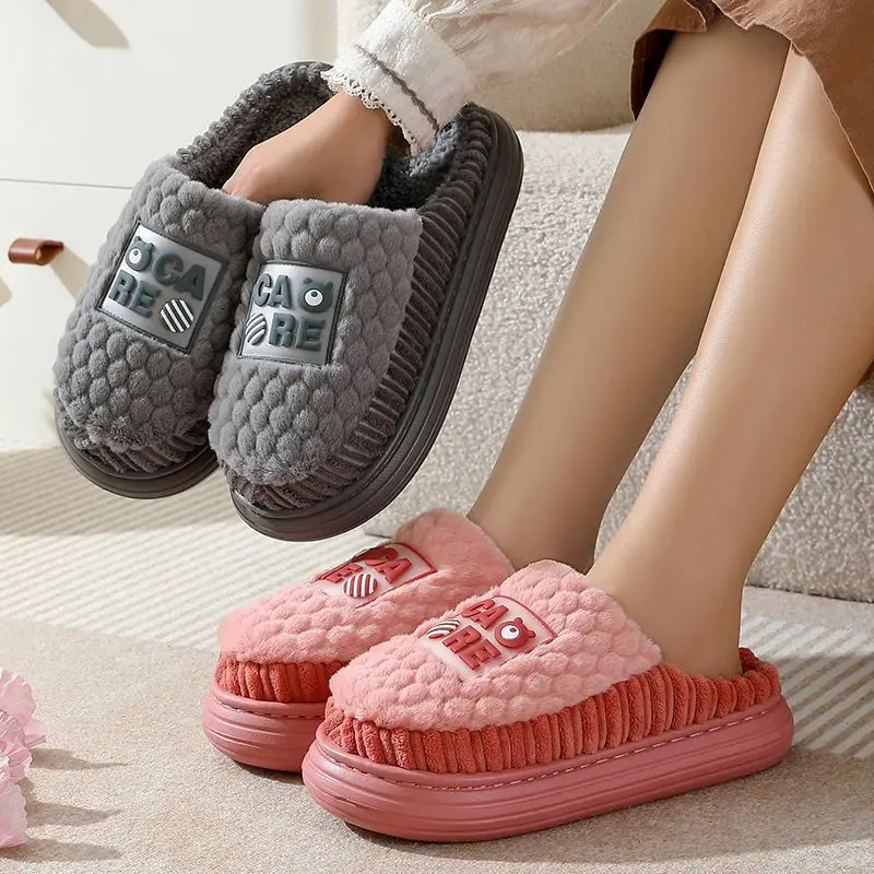 Тапки мужские на толстой подошве домашняя обувь плюшевые теплые хлопковые