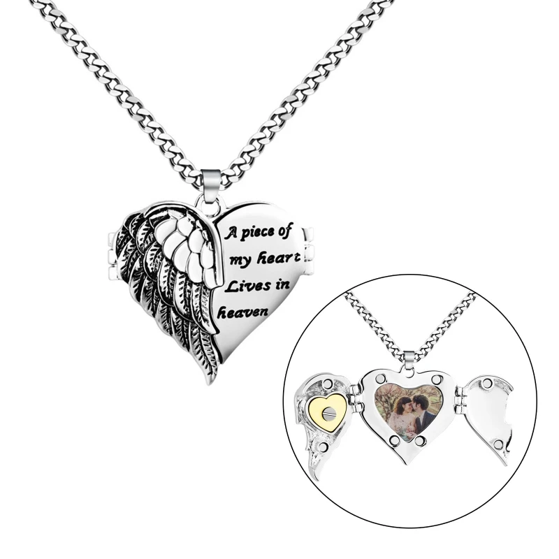 

Angel Wings Heart Locket Necklace Holds Pictures for Women Personalized Heart Photo Angel Wings Locket Necklace Jewelry 124A