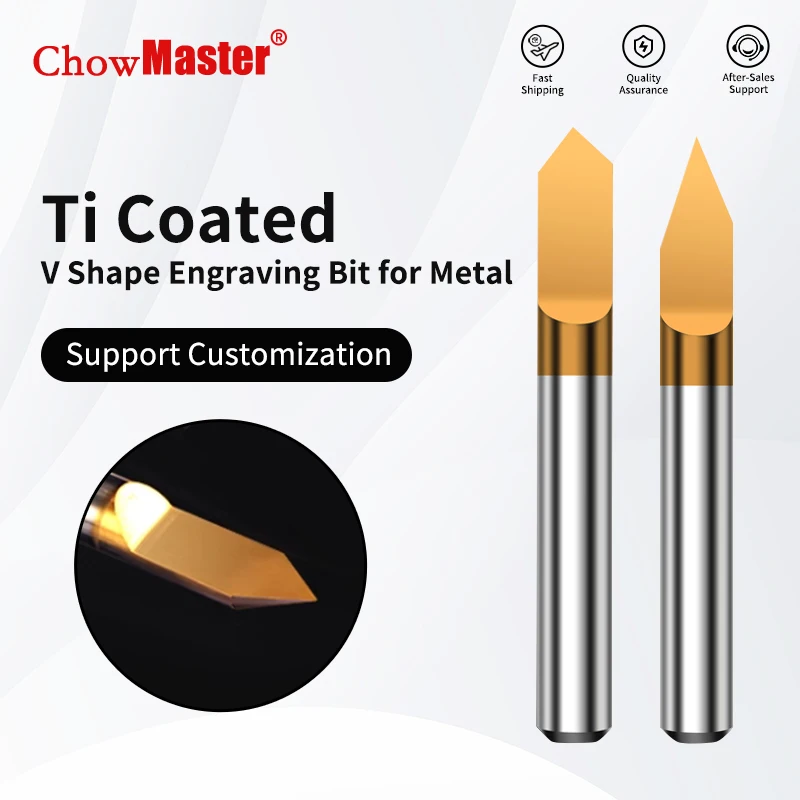 

CHOWMASTER V-образная гравировальная насадка с титановым покрытием для металла 0,1 0,2 0,3 0,4 0,5 мм, наконечник 20/30/45/60/90 градусов, твердосплавные насадки для резьбы